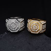 Bague en acier inoxydable plaqué or jaune 18 carats avec zircone cubique, bijoux pour femmes et hommes, bagues hip-hop serties de diamants moissanite pour hommes