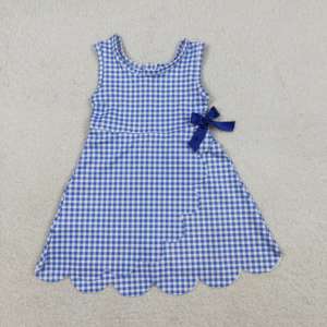 GSD3427 rts Vestido de verano para niña con estampado de cuadros azules y lazos sin mangas, vestido al por mayor - Product Image 1