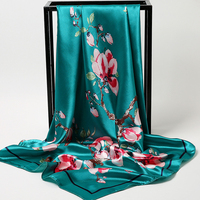 100% Polyester Satin écharpe blanc rouge rose marine fleur carré écharpe nouveau Design impression tête enveloppement femme cou châle enveloppes