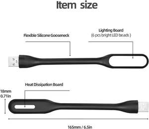 Lampe de lecture LED USB mini multicolore flexible à clip pour ordinateur portable, corps blanc et rouge, idéale pour la chambre à coucher (vente en gros) - Product Image 6