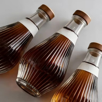 Bouteilles en verre personnalisées professionnelles 375 ml, bouteille en verre transparente avec rayures verticales et bouchon en liège pour vin de fruits et liqueurs