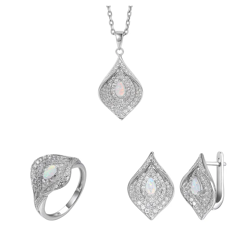 XYOP 925 Silver Gift Synthetic White OPAL Free Elegant Pear-shaped Jewelry Set Earrings Necklace Ring