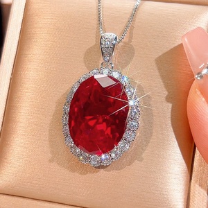 High Quality Eco-friendly Copper Oval Cut 15*20mm Red Cubic Zirconia Wedding Bridal Necklace <b>Earrings</b> Rings 3Pcs Jewelry <b>Set</b> - Product Image 4