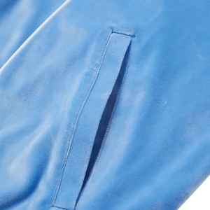 <b>Men</b> Custom Logo Stand Collar Velour Track <b>Jacket</b> Light Blue Zip-Up <b>White</b> Piping Oversized Streetwear Athletic Outerwear - Product Image 5