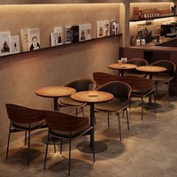 Ensemble table et chaises de restaurant moderne minimaliste en bois massif et structure en fer, banquette de salle à manger pour usage commercial, mobilier de restaurant