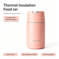 Clam Pot Essensbehälter, 304 Edelstahl Vakuum-Isolierter Thermobehälter mit Faltbarem Löffel, Tragbarer Suppenbehälter für die Arbeit