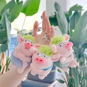 12cm 미니 귀여운 만화 봉제 인형 키 체인 장난감 Kawaii 동물 인형 재미 있은 화가 녹색 머리 돼지 가대의 펜던트 소녀 어린이 선물