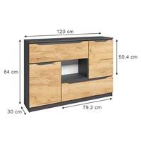 Combohome Commode en chêne 120 x 84 cm avec tiroirs pour vêtements et articles de tous les jours - Gris ciment
