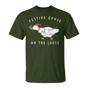 Maglietta natalizia Festive Goose On The Loose con luci e design con cappello da Babbo Natale - Product Image 1