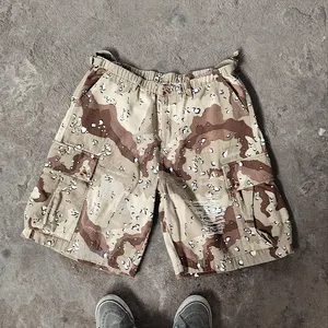 YSJY yaz rahat moda kamuflaj şort erkekler için açık yüksek bel Camo Denim spor şort