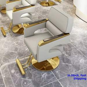 Chaise de salon de coiffure avec levage, rotation, accoudoirs et repose-pieds en acier inoxydable, base ronde - Product Image 3