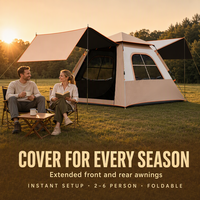 Tente de camping automatique 2-en-1 avec auvent, double couche, tissu Oxford 210D, imperméable PU2000mm, pour 2 à 6 personnes, idéale pour les voyages en famille en extérieur