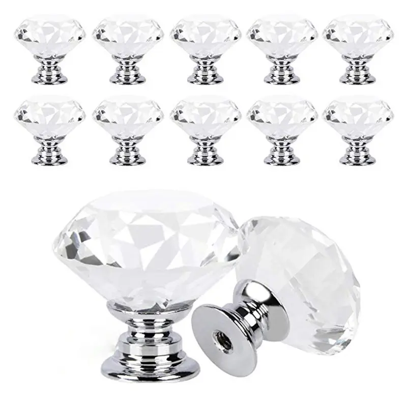 Silver Gold Kitchen Handles Glass Crystal Diamond Kitchen Cabinet Handles Acrylic Plastic Cabinet Knob Ball Handles With Diamond