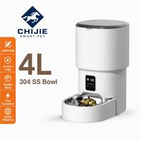 Distributeur automatique intelligent de nourriture pour animaux de compagnie, grande capacité 4L, en acier inoxydable 304, étanche, portable, double alimentation