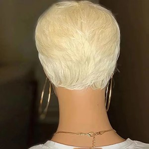 Perruques blond platine coupe pixie, perruques à fermeture frontale <span class=keywords><strong>en</strong></span> dentelle 13x4, pré-épilées, <span class=keywords><strong>en</strong></span> cheveux humains vierges brésiliens bruts, sans colle, pour femme - Product Image 4