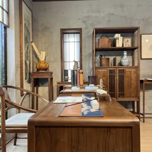 Nouveau bureau en bois massif de style chinois avec finition en noyer noir - Table à thé multifonctionnelle et combinaison d'écriture de style chinois - Product Image 4