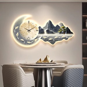 <span class=keywords><strong>Mural</strong></span> de Pared con Paisaje Lunar, Decoración para Sala de Estar, Arte de Fondo, Nuevo Estilo con Reloj, Pintura de Luz Luminosa Acrílica - Product Image 1