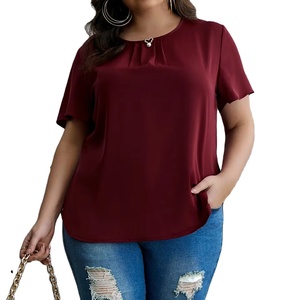 Blus Kasual Wanita Ukuran Besar Baru dengan Lengan Pendek untuk Pakaian Kasual Harian Musim Semi dengan Cetakan Warna Solid Sederhana Ukuran <span class=keywords><strong>5XL</strong></span>. - Product Image 6