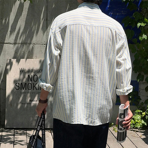 <span class=keywords><strong>Camicia</strong></span> a Righe in <span class=keywords><strong>Seersucker</strong></span> per Uomo, Resistente alle Pieghe, Vestibilità Comoda, Leggera e Traspirante, Manica Lunga, per Vacanze Estive e Spiaggia - Product Image 4