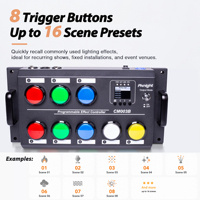 PKnight CM003B Contrôleur enregistreur de scènes DMX 8 boutons, 16 actions de scène, Emplacement pour batterie 18650, Lecture DMX512 Art-Net SACN, Boîtier moulé sous pression