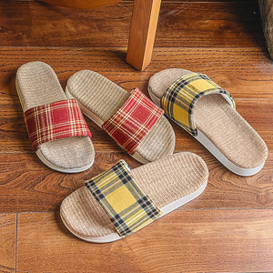 Zapatillas japonesas de lino y algodón a cuadros, suela de EVA, zapatos transpirables para el hogar, para hombres y mujeres, talla 35-44 - Product Image 1