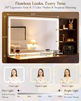 Commode moderne en bois massif avec miroir LED et prise électrique, ensemble de bureau de maquillage pour petite chambre ou hôtel avec tiroirs de rangement