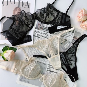 Lencería Sexy Transparente con Bordado de Encaje, 2 Piezas, Ropa Interior Femenina Ultrafina con Aros, Push-Up, Transpirable y Ecológica - Product Image 6