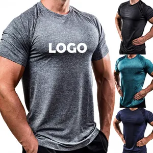 Benutzer definiertes Logo Polyester Kurzarm Slim Fit Workout Kleidung Training Wear Männer Fitted Fitness Muscle Gym Shirts
