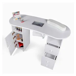 Customized White French Modern Nail Art Equipment Beauty Salon Desk Professional Dust Collector Nail Table For Beauty Salon