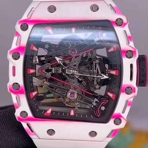 Reloj Mecánico Deportivo Unisex de Lujo con Movimiento Tourbillon de Fibra de Carbono Rosa 38-02, Diseño Esqueleto, 101g - Product Image 1