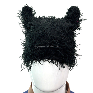 Fantastique chat oreille <span class=keywords><strong>bonnet</strong></span> chapeau pour femmes hommes automne hiver chaud tricot <span class=keywords><strong>avec</strong></span> herbe en détresse conception bas quantité minimale de commande pour le sport pour adultes - Product Image 4