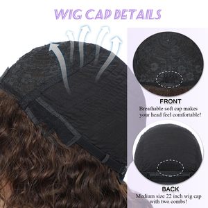 Perruques bouclées avec <span class=keywords><strong>frange</strong></span> en cheveux naturels pour femmes noires, perruque bob courte bouclée en cheveux naturels avec mèches brunes et ondulations profondes - Product Image 5