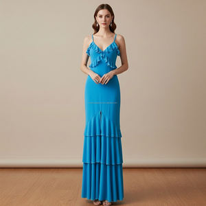 <span class=keywords><strong>Robe</strong></span> maxi à volants à plusieurs niveaux bleu clair personnalisée pour femmes Robes fendues Femmes - Product Image 2
