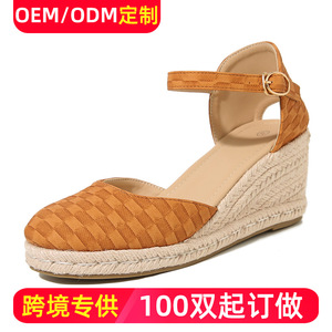 Sandales compensées pour femme à bout rond, tige en paille, bride arrière à boucle, respirantes, style été - Product Image 5