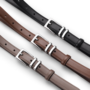 <span class=keywords><strong>Ceinture</strong></span> décorative fine en cuir de vachette <span class=keywords><strong>noir</strong></span> pour <span class=keywords><strong>femme</strong></span>, avec boucle carrée en alliage <span class=keywords><strong>argent</strong></span>é, style TikTok explosif - Product Image 1