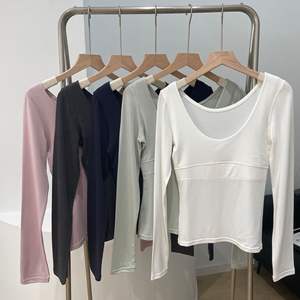 <span class=keywords><strong>BM</strong></span> haute qualité Ballet-Style femmes col rond à manches longues T-Shirt à la mode coton couche de base haut pour l'automne Yoga porter - Product Image 1