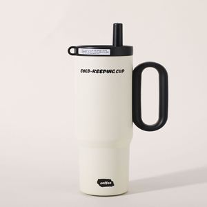 Car <b>Macaron</b> Handle Travel Mug 24oz 720ml Double Wall Vacuum Tumbler Lid Straw Anti-Slip Custom ODM OEM - Product Image 1
