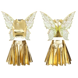 <b>Womens</b> <b>Fairy</b> <b>Costumes</b> Metallic Crop Top Mini Skirt Set Iridescent Wings Rave Festival Stage Performance Party Wear Custom - Product Image 5