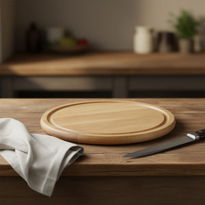 KESPER Round Wooden <b>Meat</b> Platter For Steak Serving 12 Inch Cutting Board With Groove Edge - Product Image 3