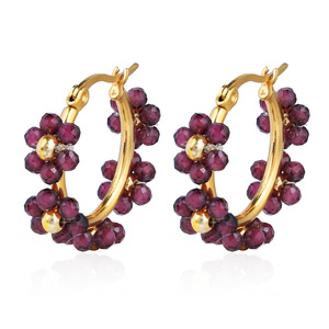 TAYLORFASO 22k Gold Plated <b>Garnet</b> Hoop <b>Earrings</b> Women's Classic Everyday Wear Jewelry - Product Image 3
