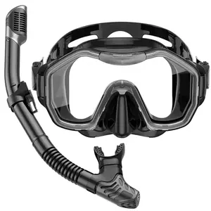 Black Tempered Glass Scuba Diving Mask Crianças Natação Goggles Máscara E Snorkel Set Crianças Idade 8-14 Com Tubo de Respiração