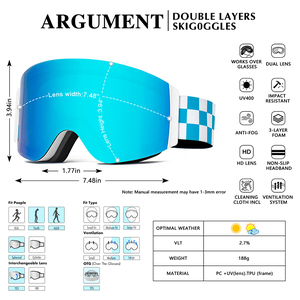 OEM Snowboard Kính trượt tuyết Kính trượt tuyết an toàn Kính biểu tượng tùy chỉnh trượt tuyết Kính CE gương phân cực ống kính tuyết thể thao Kính mát chống sương mù - Product Image 2