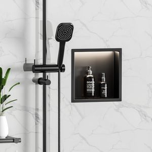 נישת מקלחת נירוסטה 30.5x30.5x10 ס\\\"מ ללא צורך באריחים, נישת מקלחת עם תאורת לד, נישת קיר שקועה לאחסון בחדר אמבטיה - Product Image 4