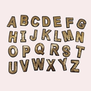 Patchs lettres de l'alphabet, brodés avec paillettes dorées, pressoir thermique, pièces - Product Image 1
