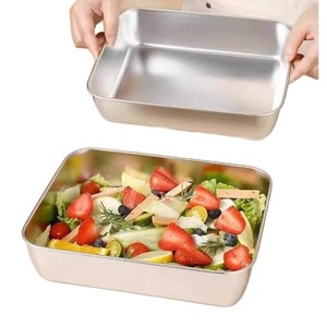 Conteneur de stockage alimentaire en acier inoxydable rectangulaire avec couvercle, préservation de la fraîcheur, utilisation au réfrigérateur, camping, design minimaliste - Product Image 1