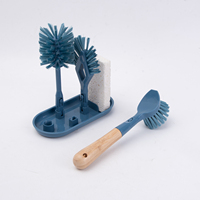 Ensemble de brosses pour bouteilles d'eau avec poignée et base en bambou détachables pour le nettoyage de la cuisine à domicile
