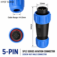 Connecteur d'aviation étanche HYSF SUBSEA SP13 à 5 broches, prise mâle, verrouillage à vis, connecteur circulaire pour équipement marin