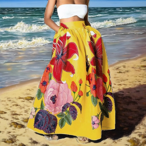 New Design Women Solid Color Casual Loose Thin <b>Long</b> <b>Skirt</b> Dress Natural Waist Bohemia A-line Breathable Eco-Friendly Satin - Product Image 2