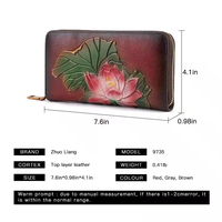 Dompet kulit asli wanita, dompet panjang kulit sapi timbul bunga, slot kartu, tas genggam koin uang