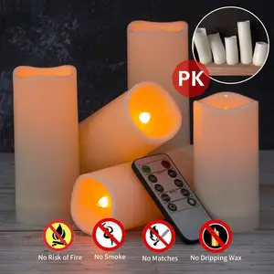 Lampu lilin api asli 3d tanpa api, dioperasikan baterai dengan Remote Control dan pilar pengatur waktu set lilin kedip LED
